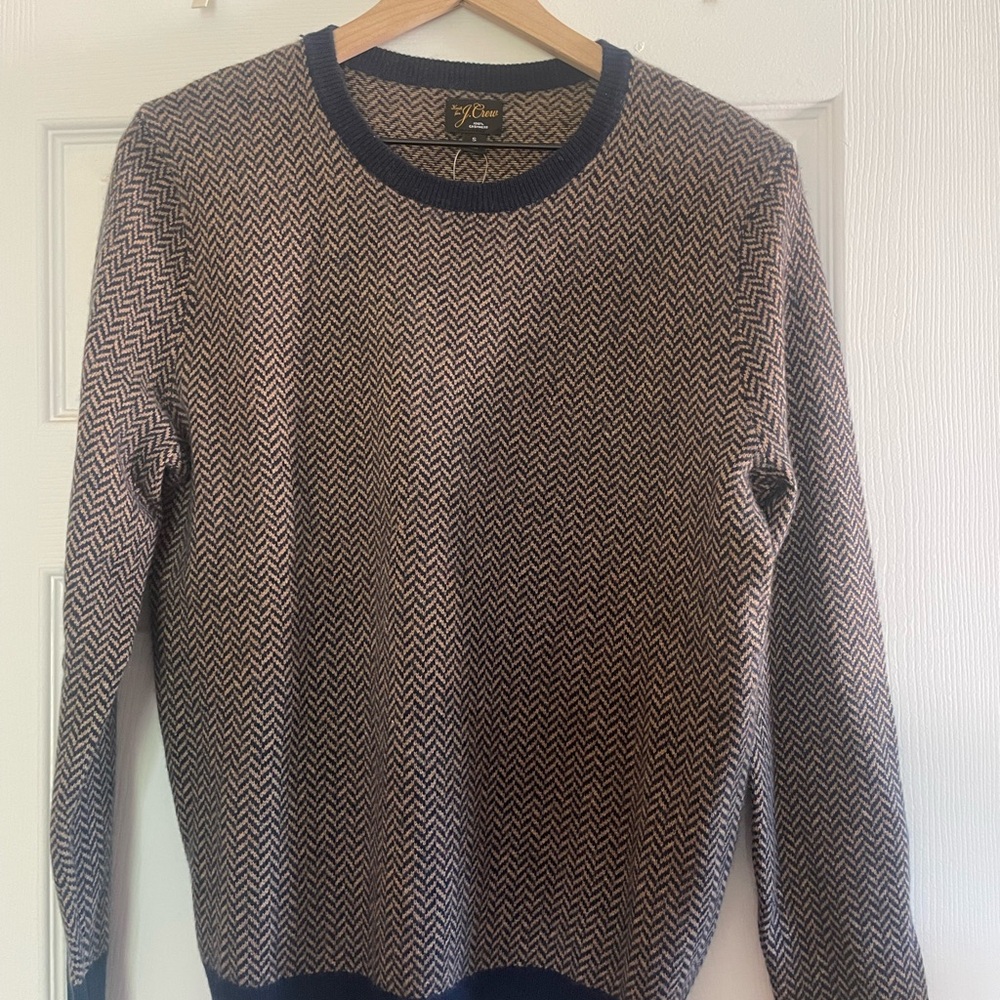 J. Crew cashmere! Men's Black and Tan Crewneck Sweater